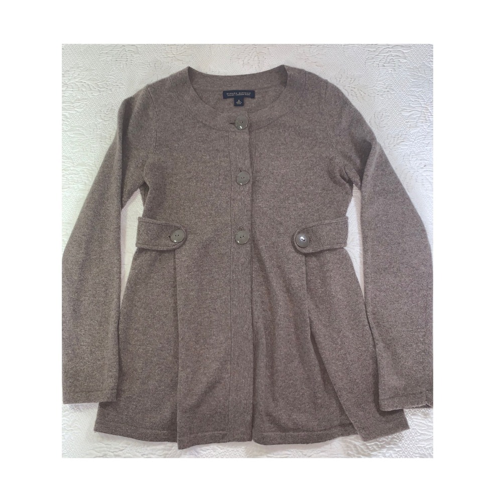 Banana Republic Luxury Cashmere Blend Cardigan Sweater Brown Preppy Business S‎